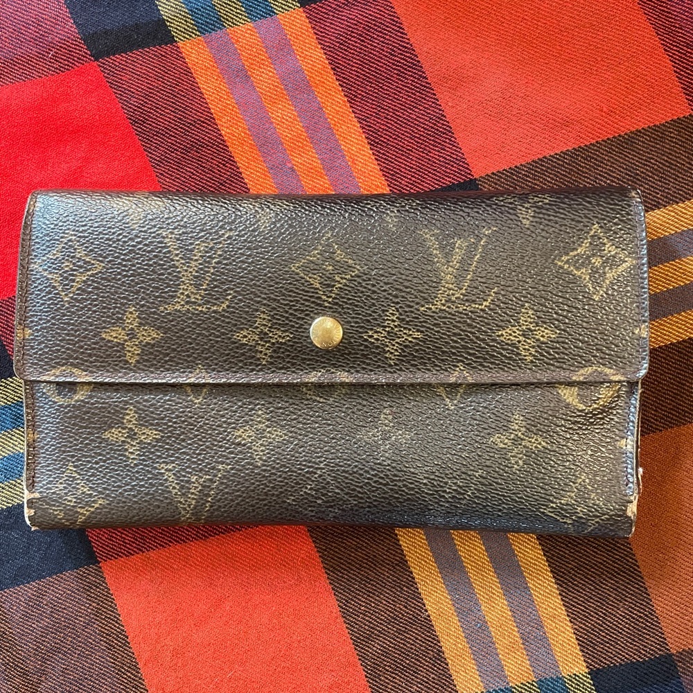 Louis Vuitton Large Brown Monogram Fold Wallet with Gold Snap